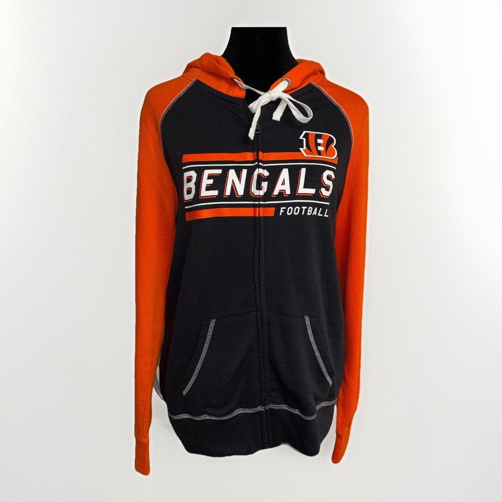 NFL Team Apparel Womens Cincinnati Bengals Black Orange Full Zip Up Hoodie SZ M
